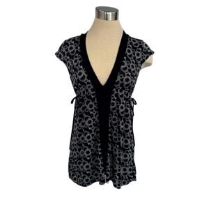 Pink Eli Medium Black & White Circle Print Tunic V Neck Cap Sleeve